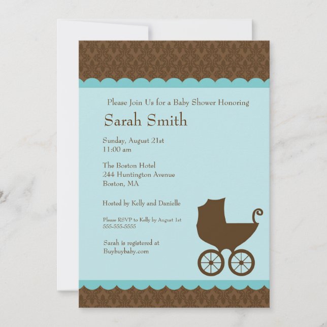 Invitación de Baby Shower del carro de Elegent (Anverso)