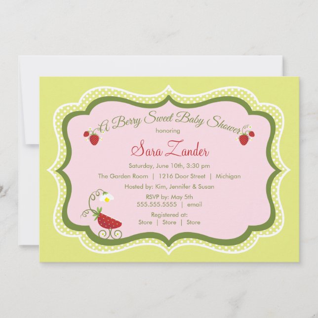 Invitación de Baby Shower del carro de la fresa (Anverso)