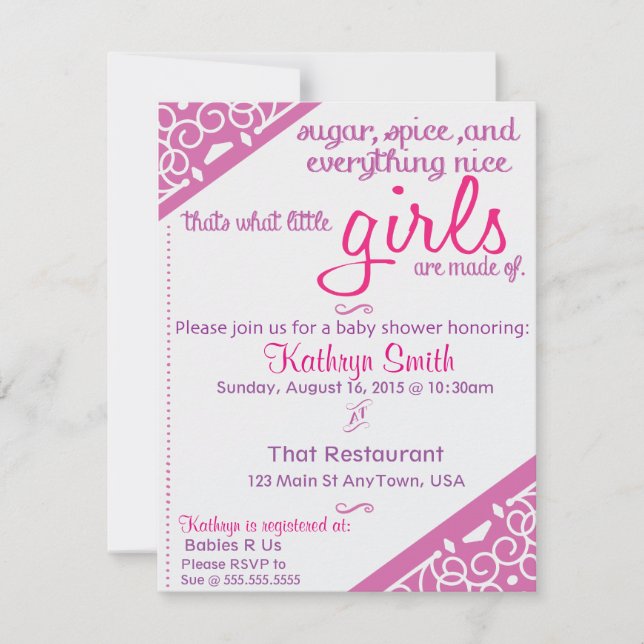 Invitación de Baby Shower del chica (Anverso)
