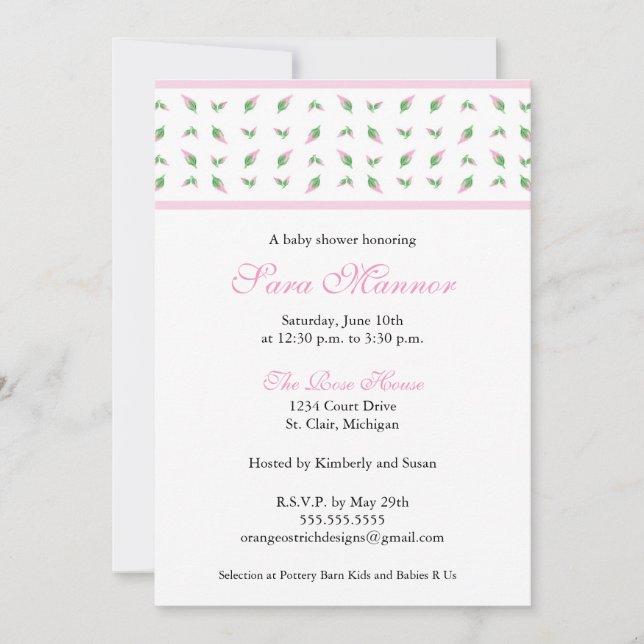 Invitación de Baby Shower del chica - capullo de (Anverso)