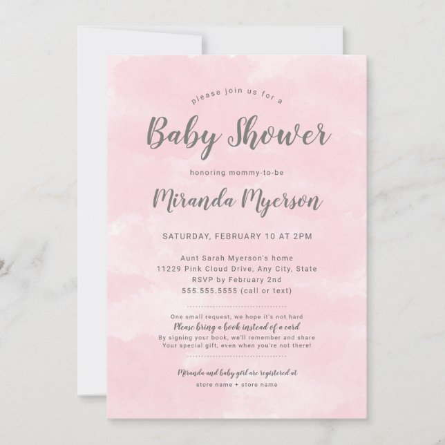Invitación de Baby Shower del chica con el poema (Anverso)