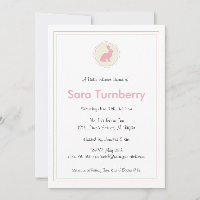 Invitación de Baby Shower del chica - conejito (Anverso)
