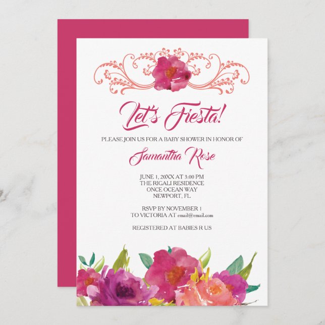 Invitación de Baby Shower del chica de la fiesta (Anverso / Reverso)