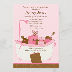 Invitación de Baby Shower del chica de la tina de