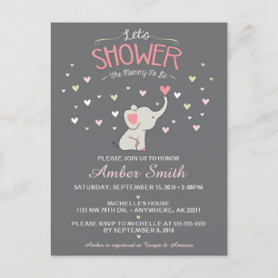 Invitación de Baby Shower del chica del elefante
