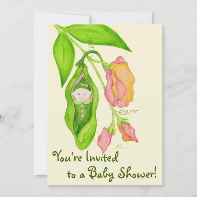 Invitación de Baby Shower del chica del guisante (Anverso)