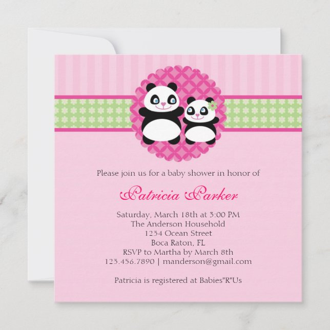Invitación de Baby Shower del chica del oso de (Anverso)