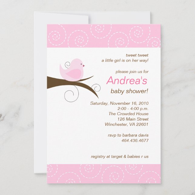 Invitación de Baby Shower del chica del rosa del (Anverso)