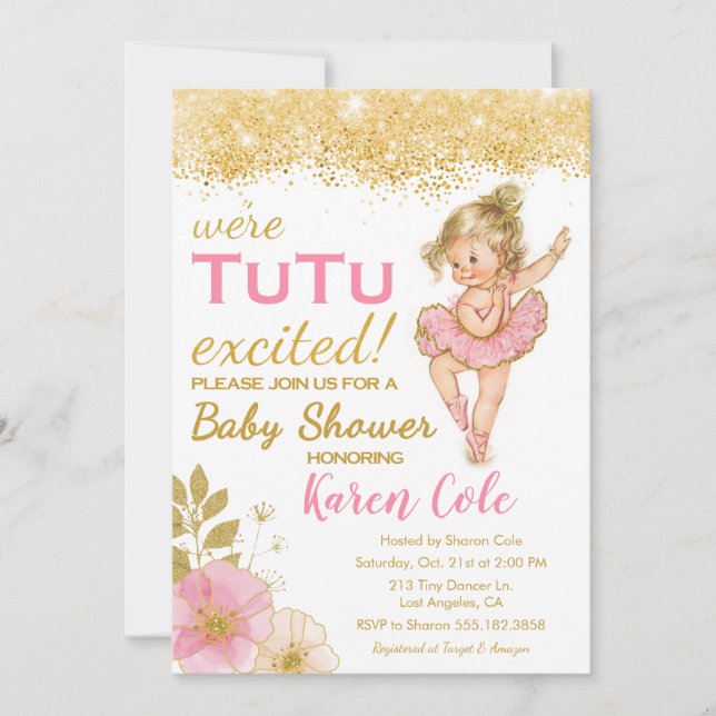 Invitación de Baby Shower del chica del tutú de la (Anverso)