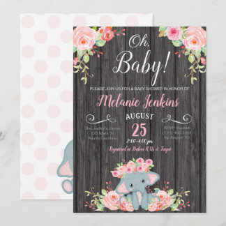 Invitación de Baby Shower del chica, elefante Baby