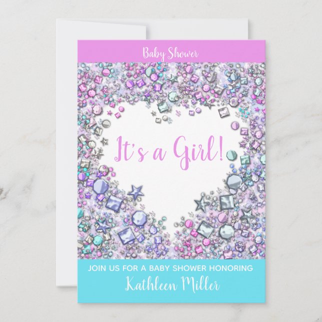 INVITACIÓN DE Baby Shower DEL Chica Gemstone | Tex (Anverso)
