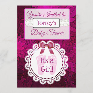 Invitación de Baby Shower del chica magenta de las