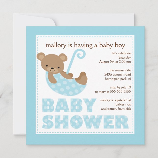 Invitación de Baby Shower del chico del paraguas d (Anverso)