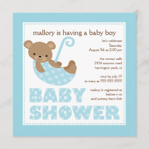 Invitación de Baby Shower del chico del paraguas d