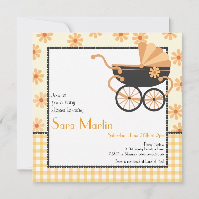 Invitación de Baby Shower del cochecito de niño (Anverso)
