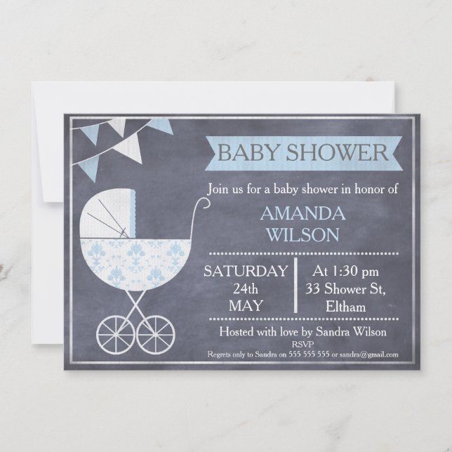 Invitación de Baby Shower del cochecito de niño de (Anverso)