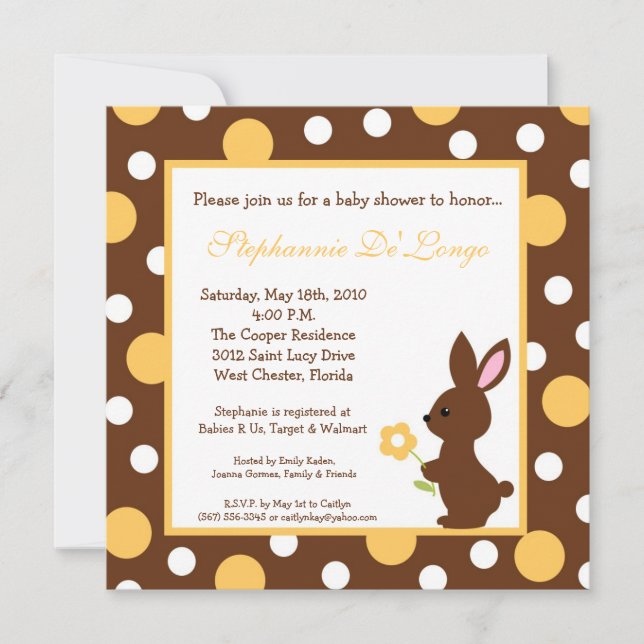 invitación de Baby Shower del conejo de conejito (Anverso)