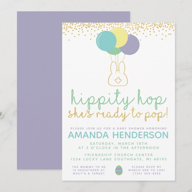 Invitación de Baby Shower del Conejo de Pascua (Anverso / Reverso)