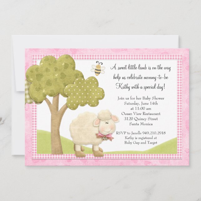 Invitación de Baby Shower del cordero (Anverso)