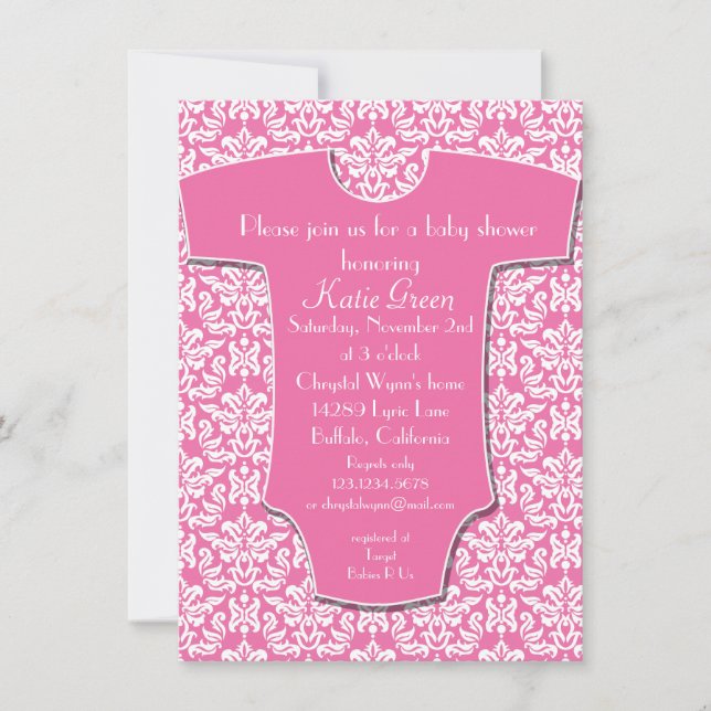 Invitación de Baby Shower del damasco (Anverso)