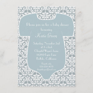 Invitación de Baby Shower del damasco - azul