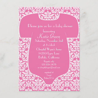 Invitación de Baby Shower del damasco - rosa