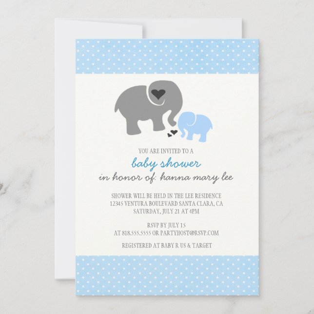 Invitación de Baby Shower del elefante (Anverso)