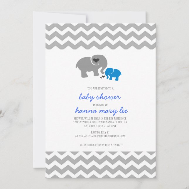 Invitación de Baby Shower del elefante (Anverso)