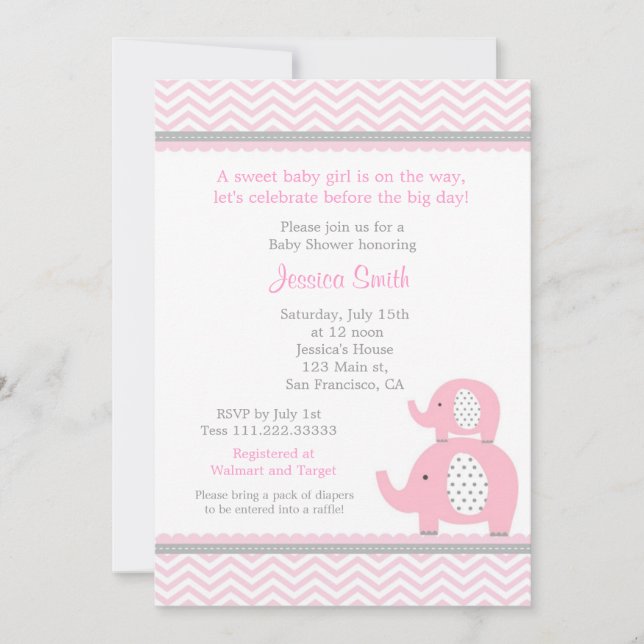 Invitación de Baby Shower del elefante (Anverso)