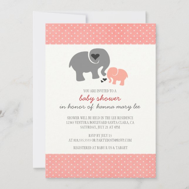 Invitación de Baby Shower del elefante (Anverso)