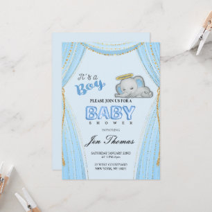 Invitación de Baby Shower del Elefante Azul