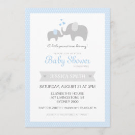 Invitación de Baby Shower del elefante - azul