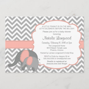 Invitación de Baby Shower del elefante, Chevron,