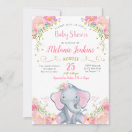 Invitación de Baby Shower del elefante del chica