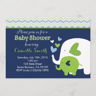 Invitación de Baby Shower del elefante en marina