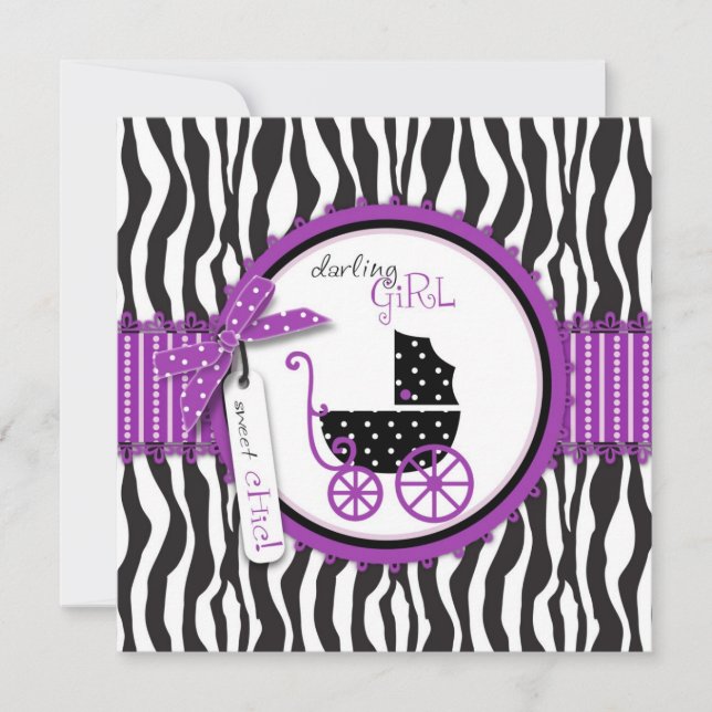Invitación de Baby Shower del estampado de zebra y (Anverso)