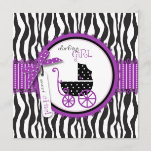 Invitación de Baby Shower del estampado de zebra y