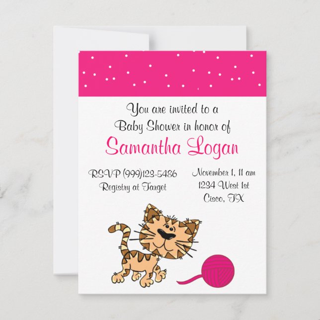 Invitación de Baby Shower del gatito (Anverso)