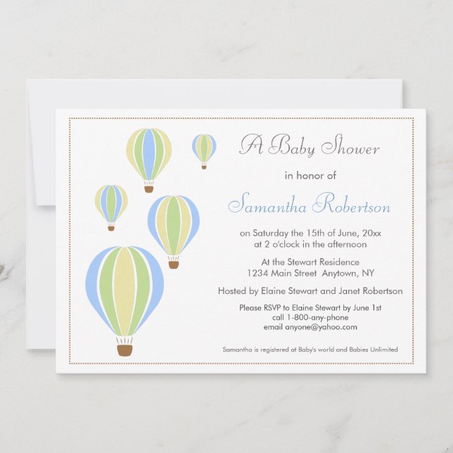 Invitación de Baby Shower del globo (Anverso)