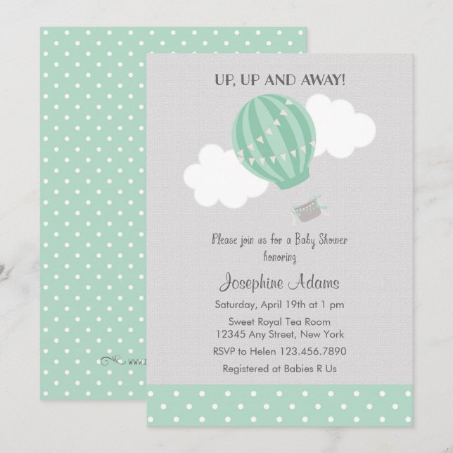 Invitación de Baby Shower del globo del aire (Anverso / Reverso)