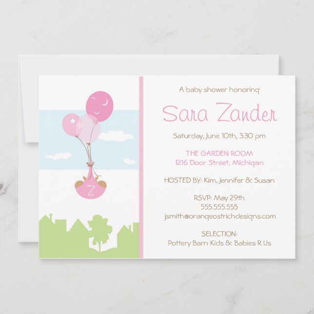 Invitación de Baby Shower del globo del monograma (Anverso)