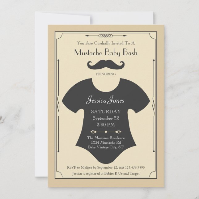 Invitación de Baby Shower del golpe del bigote (Anverso)
