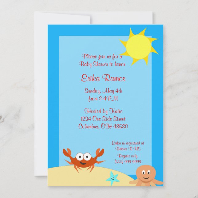 Invitación de Baby Shower del lado de mar (Anverso)