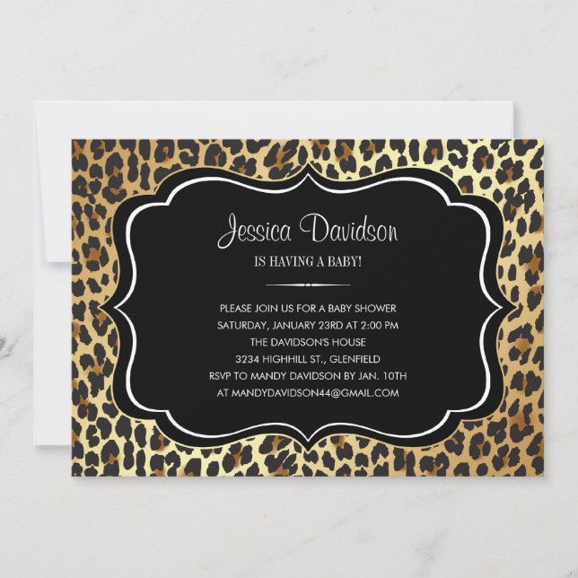Invitación de Baby Shower del leopardo del (Anverso)