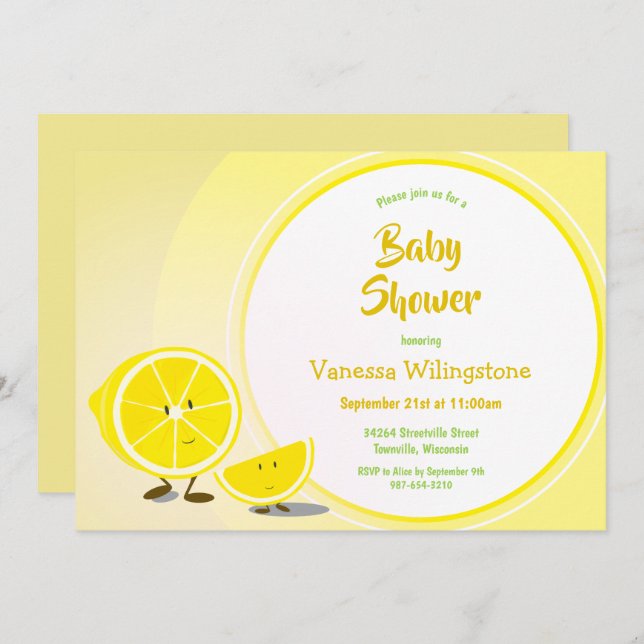 Invitación de Baby Shower del limón y de la (Anverso / Reverso)