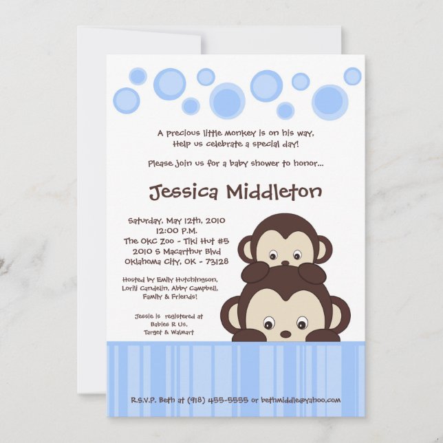 invitación de Baby Shower del mono del estallido (Anverso)