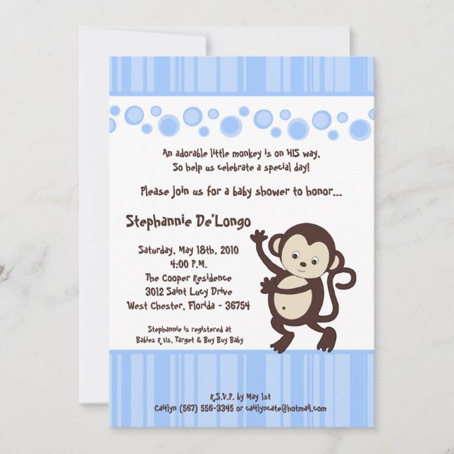 invitación de Baby Shower del mono del estallido (Anverso)