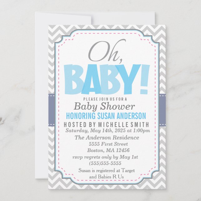 Invitación de Baby Shower del muchacho (Anverso)