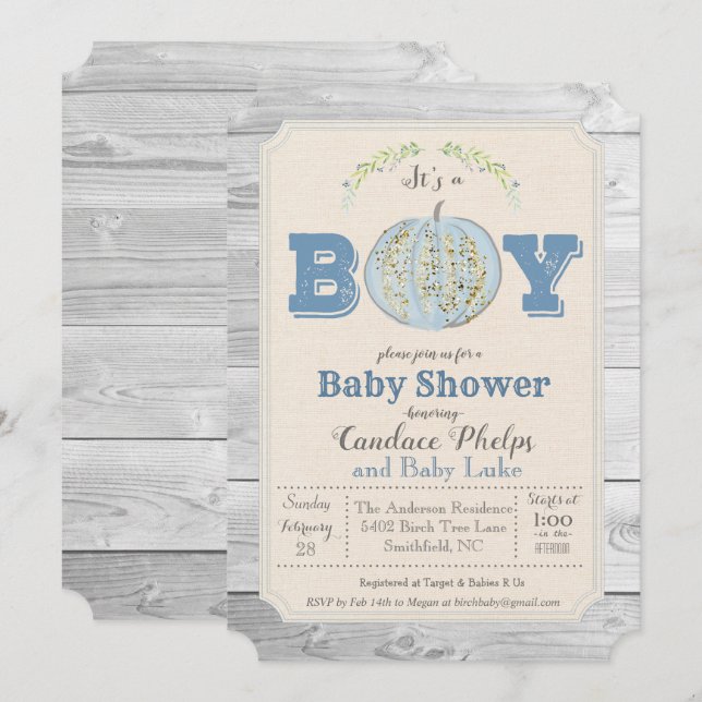 Invitación de Baby Shower del muchacho de la (Anverso / Reverso)