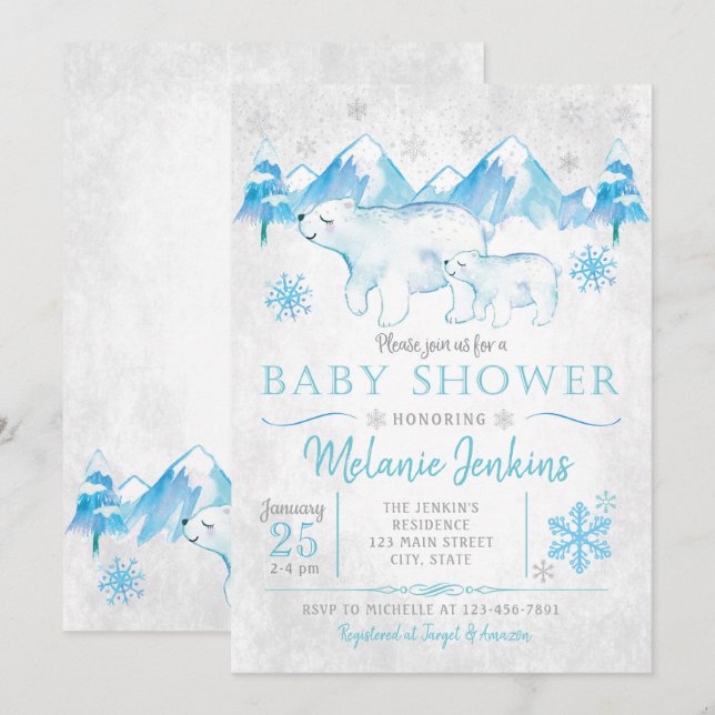 Invitación de Baby Shower del muchacho de la nieve (Anverso / Reverso)